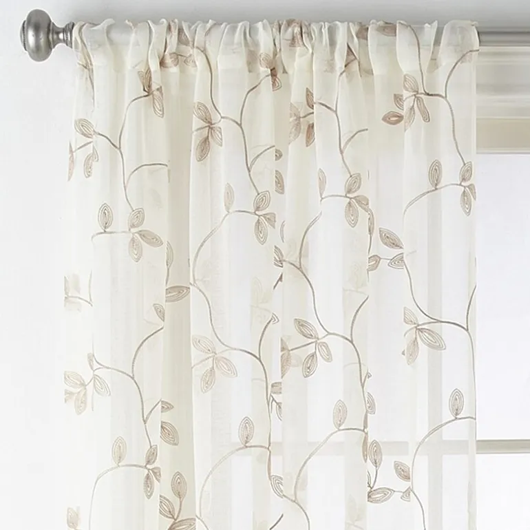 Regal Home Meadow Rod Pocket Embroidered Sheer Single Curtain Panel