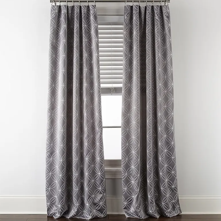 Regal Home Perth Geometric Embroidery Rod Pocket Blackout Set of 2 Curtain Panel