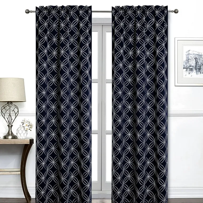 Regal Home Perth Geometric Embroidery Rod Pocket Blackout Set of 2 Curtain Panel