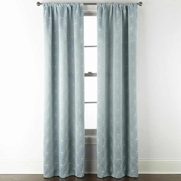 Regal Home Perth Geometric Embroidery Rod Pocket Blackout Set of 2 Curtain Panel