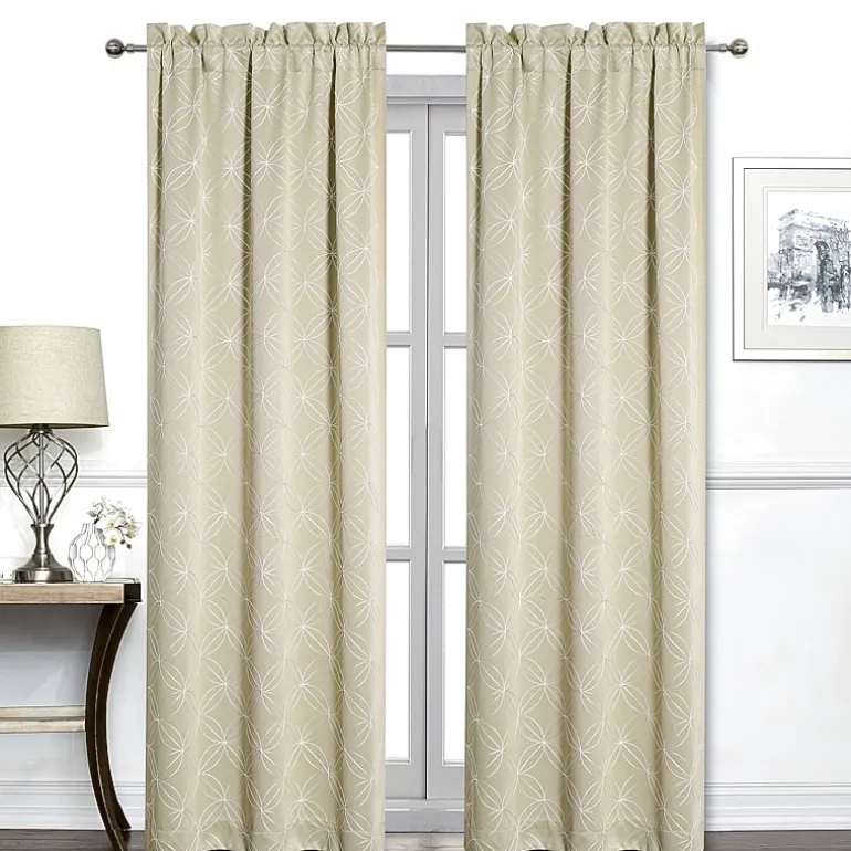 Regal Home Perth Geometric Embroidery Rod Pocket Blackout Set of 2 Curtain Panel