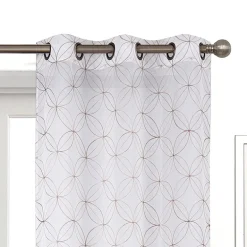 Regal Home Perth Geometric Embroidery Grommet Top Sheer Set of 2 Curtain Panel