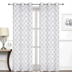 Regal Home Perth Geometric Embroidery Grommet Top Sheer Set of 2 Curtain Panel