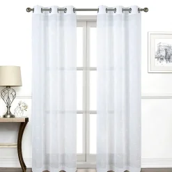 Regal Home Perth Geometric Embroidery Grommet Top Sheer Set of 2 Curtain Panel