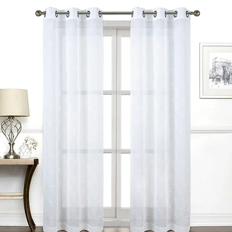 Regal Home Perth Geometric Embroidery Grommet Top Sheer Set of 2 Curtain Panel