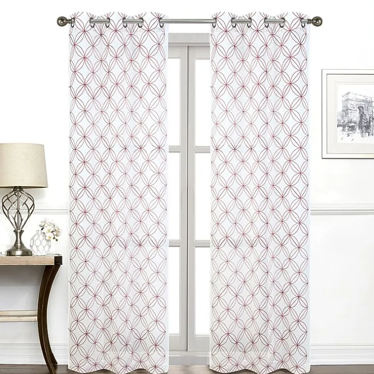 Regal Home Perth Geometric Embroidery Grommet Top Sheer Set of 2 Curtain Panel