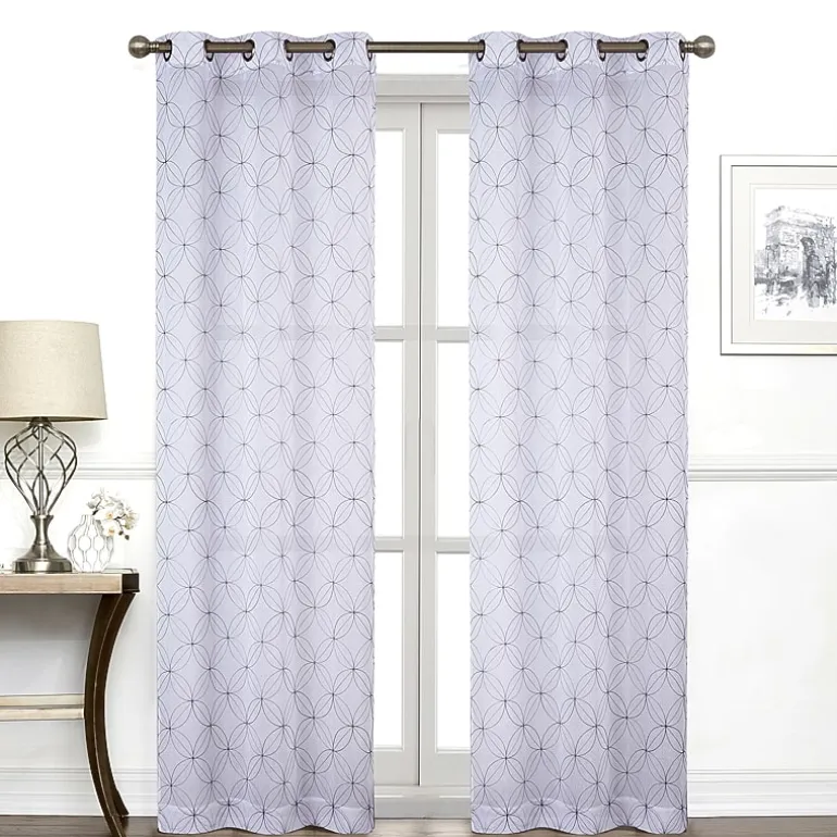 Regal Home Perth Geometric Embroidery Grommet Top Sheer Set of 2 Curtain Panel