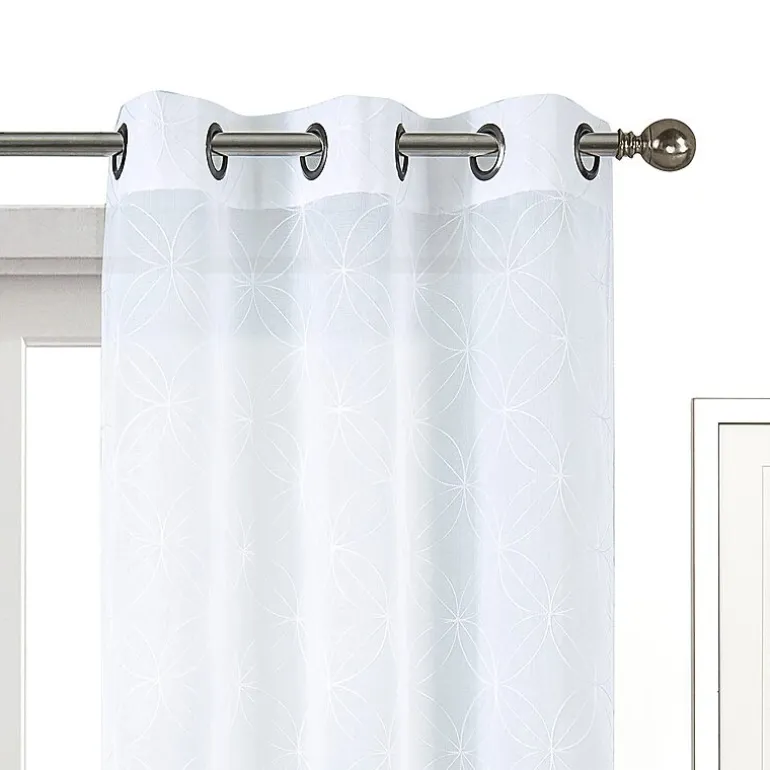 Regal Home Perth Geometric Embroidery Grommet Top Sheer Set of 2 Curtain Panel