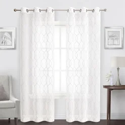 Regal Home Starbust Grommet Top Energy Saving Embroidered Sheer Set of 2 Curtain Panel