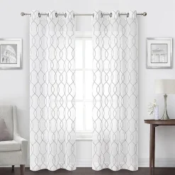 Regal Home Starbust Grommet Top Energy Saving Embroidered Sheer Set of 2 Curtain Panel