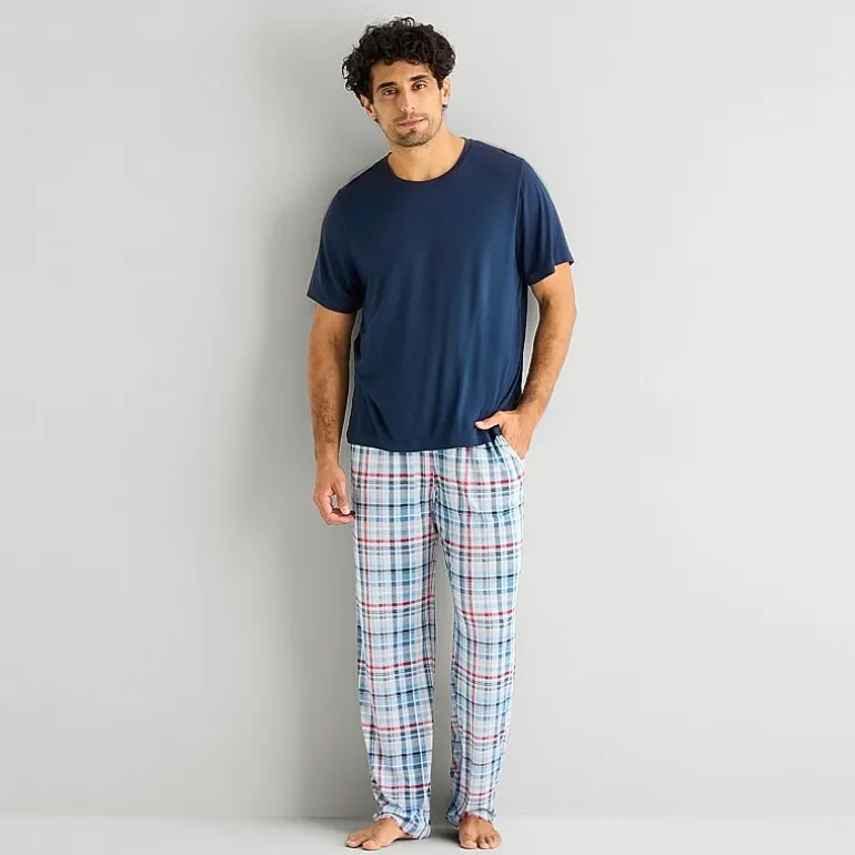 RESTWELL Mens Crew Neck Short Sleeve 2-pc. Pajama Set