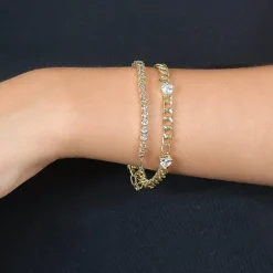 RM Rebecca Minkoff Diamond Accent Womens 14K Gold Over Brass 7.5 Inch Solid Curb Chain Bracelet