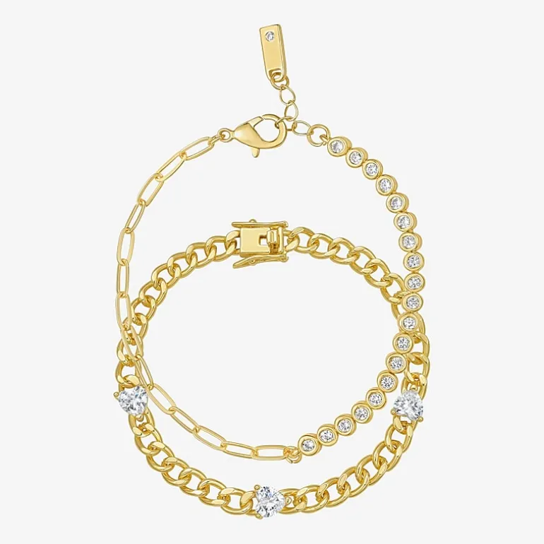 RM Rebecca Minkoff Diamond Accent Womens 14K Gold Over Brass 7.5 Inch Solid Curb Chain Bracelet