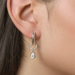RM Rebecca Minkoff Womens White Cubic Zirconia 1.5mm Hoop Earrings