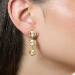 RM Rebecca Minkoff Womens White Cubic Zirconia 14K Gold Over Brass Drop Earrings