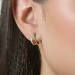 RM Rebecca Minkoff Womens White Cubic Zirconia 14K Gold Over Brass 1.5mm Hoop Earrings