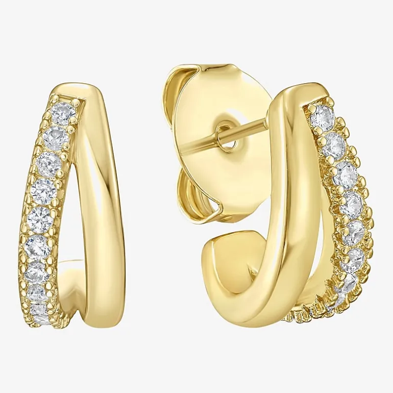 RM Rebecca Minkoff Womens White Cubic Zirconia 14K Gold Over Brass 1.5mm Hoop Earrings