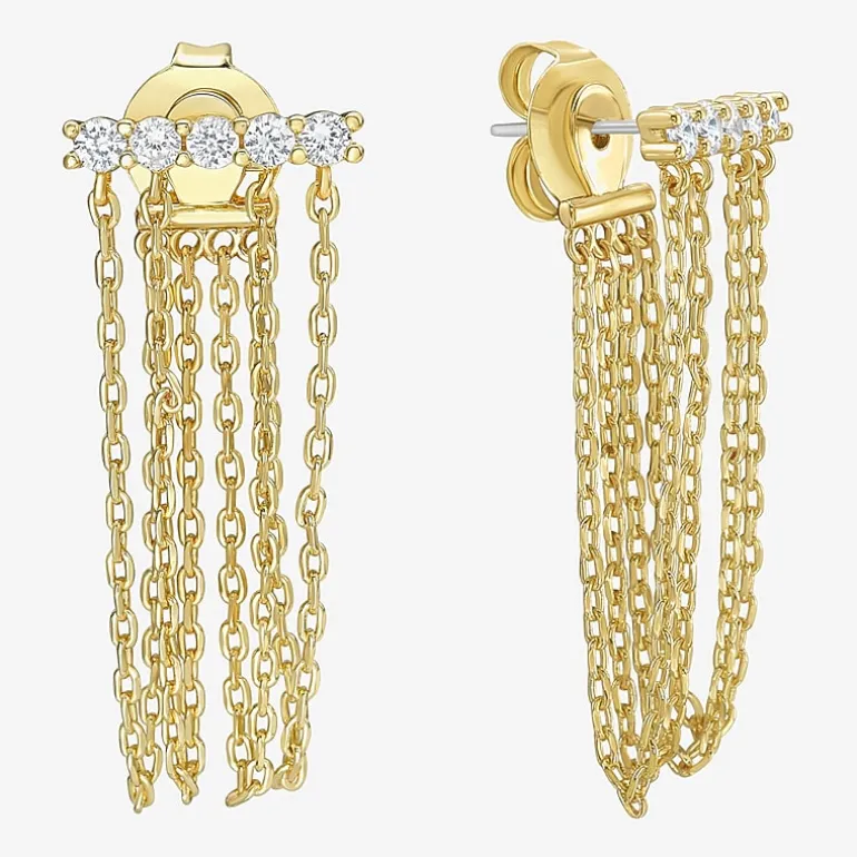 RM Rebecca Minkoff Womens White Cubic Zirconia 14K Gold Over Brass Drop Earrings