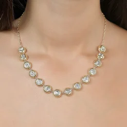 RM Rebecca Minkoff Womens White Cubic Zirconia 14K Gold Over Brass 17 Inch Tennis Necklace