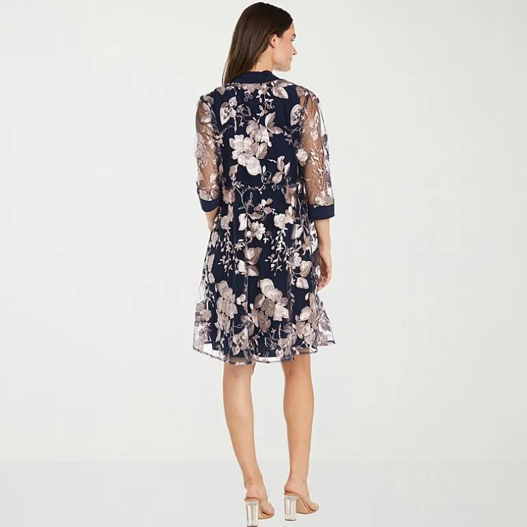 R & M Richards Womens Floral Jacket Dress With Removable Necklace
