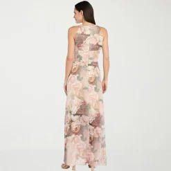 R & M Richards Womens Halter Neck Sleeveless Floral Evening Gown