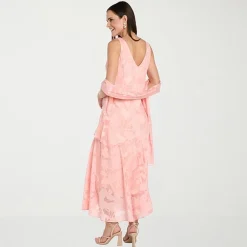 R & M Richards Womens High-Low Cowl Neck Sleeveless Floral Evening Gown
