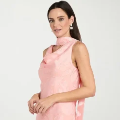 R & M Richards Womens High-Low Cowl Neck Sleeveless Floral Evening Gown