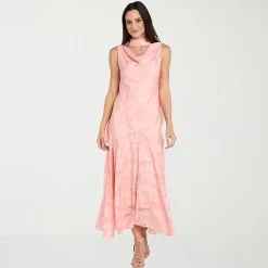 R & M Richards Womens High-Low Cowl Neck Sleeveless Floral Evening Gown