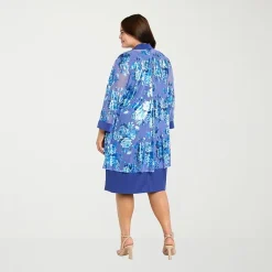 R & M Richards Womens Plus Floral Jacket Dress With Removable Necklace