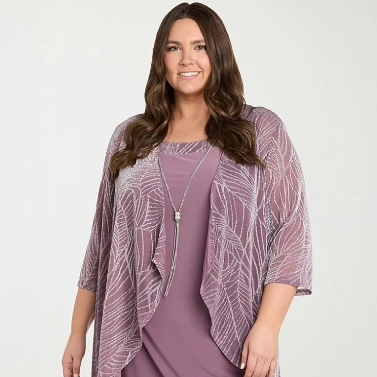 R & M Richards Womens Plus Jacket Dress With Removable Necklace