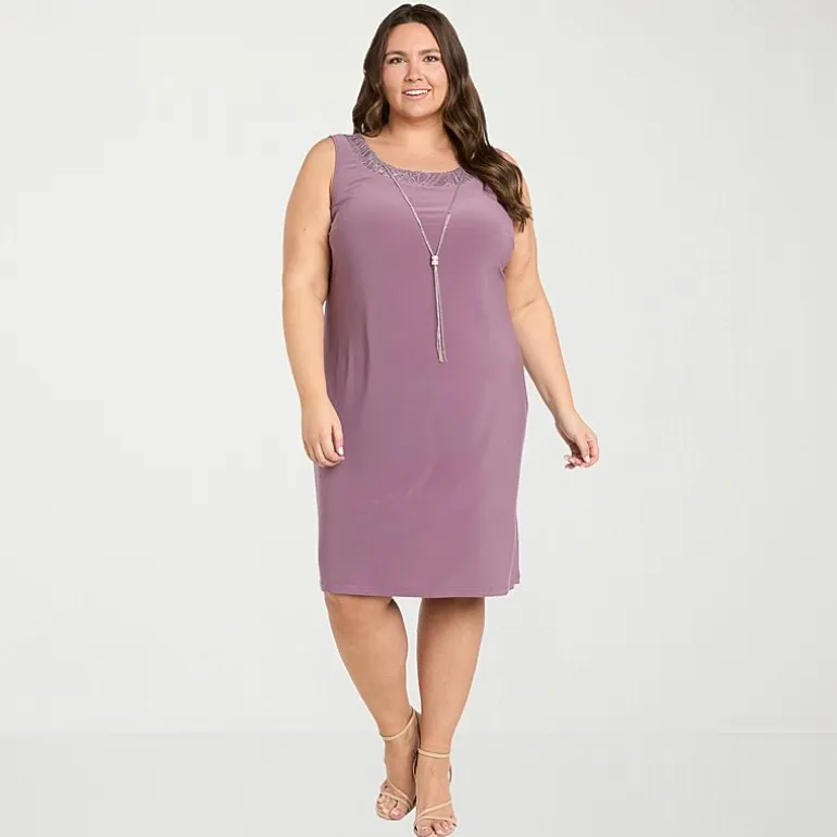 R & M Richards Womens Plus Jacket Dress With Removable Necklace