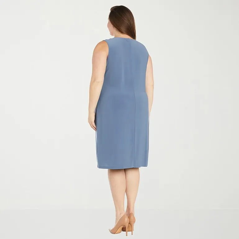 R & M Richards Womens Plus Leaf Jacket Dress With Removable Necklace