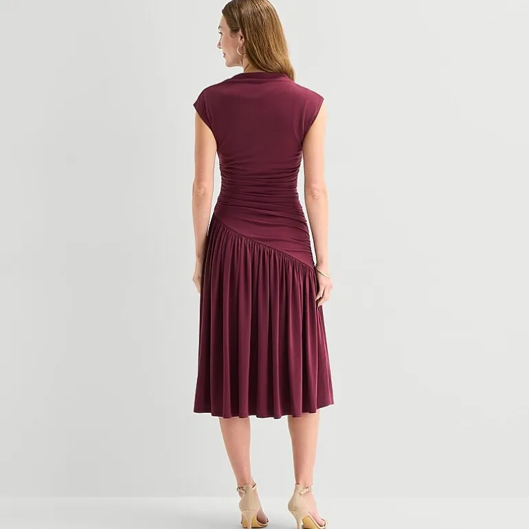 Robbie Bee Womens Boat Neck Short Sleeve Fit + Flare Dress