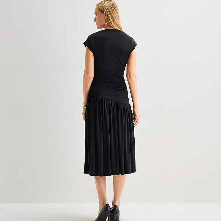 Robbie Bee Womens Boat Neck Short Sleeve Fit + Flare Dress