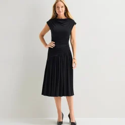 Robbie Bee Womens Boat Neck Short Sleeve Fit + Flare Dress