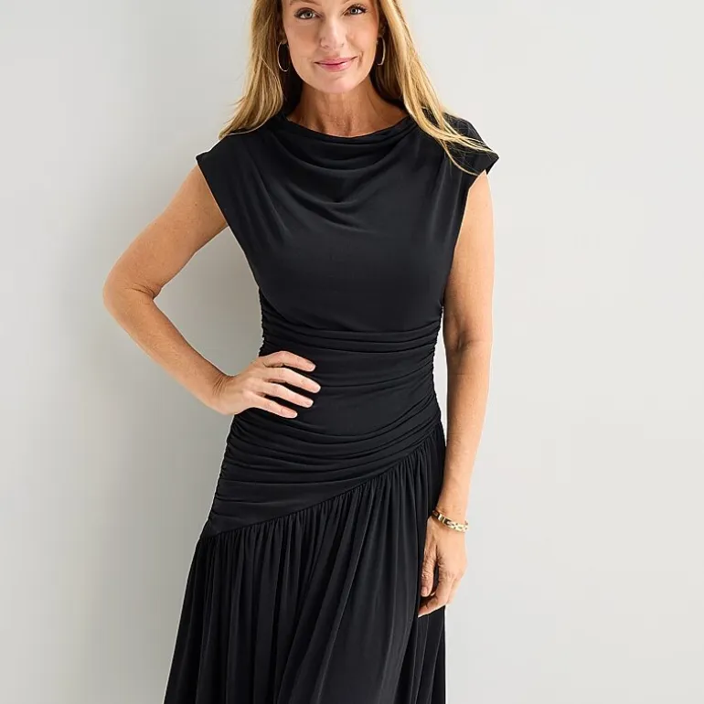 Robbie Bee Womens Boat Neck Short Sleeve Fit + Flare Dress