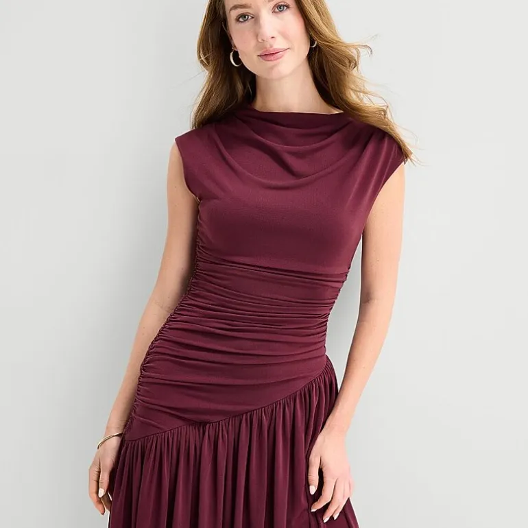 Robbie Bee Womens Boat Neck Short Sleeve Fit + Flare Dress