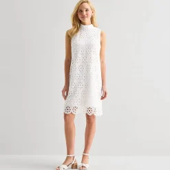 Robbie Bee Womens High Neck Sleeveless Shift Dress