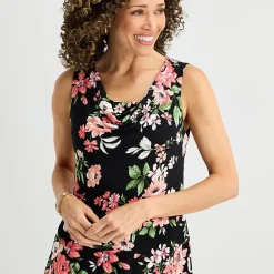 Robbie Bee Womens Petite Midi Cowl Neck Sleeveless Floral Fit + Flare Dress