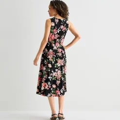 Robbie Bee Womens Petite Midi Cowl Neck Sleeveless Floral Fit + Flare Dress