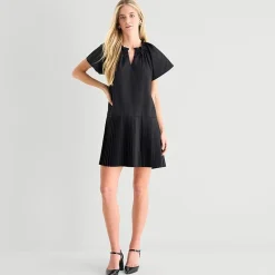 Robbie Bee Womens Petite V Neck Short Sleeve Shift Dress