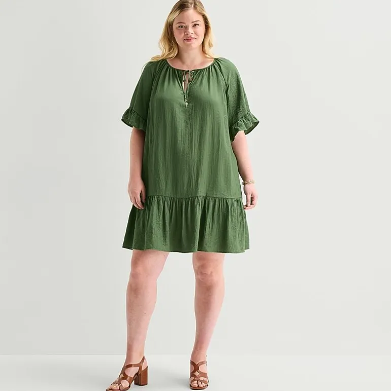 Robbie Bee Womens Plus Keyhole Neck Short Sleeve Shift Dress