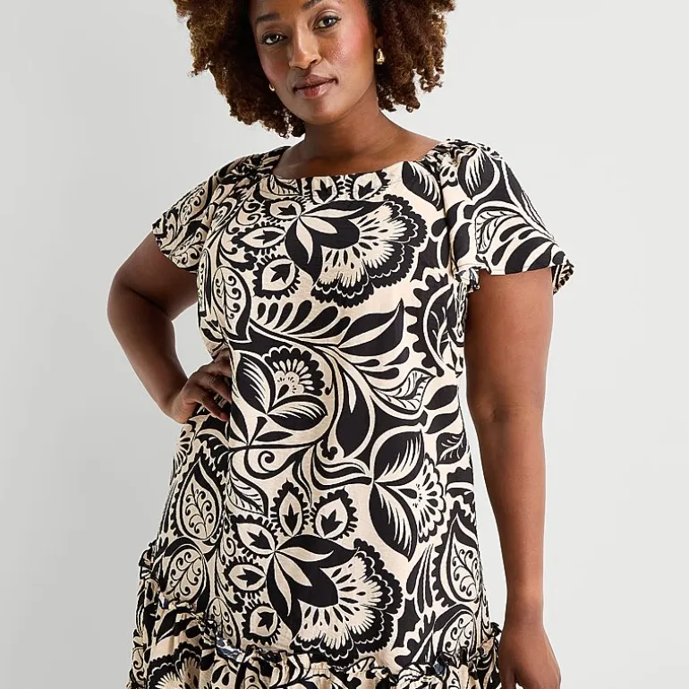 Robbie Bee Womens Plus Round Neck Short Sleeve Shift Dress