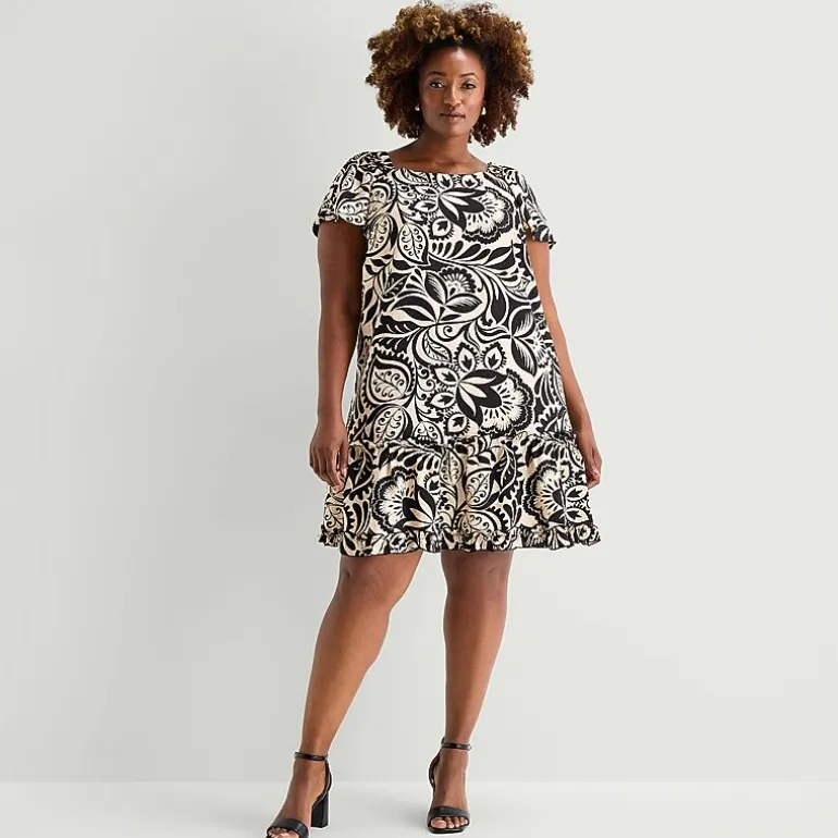 Robbie Bee Womens Plus Round Neck Short Sleeve Shift Dress