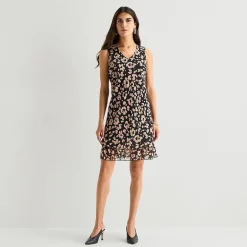 Robbie Bee Womens V Neck Sleeveless Floral Shift Dress