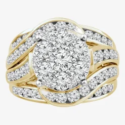 Round 3 CT.T.W. Natural Diamond Side Stone Engagement Ring in 10K or 14K Gold