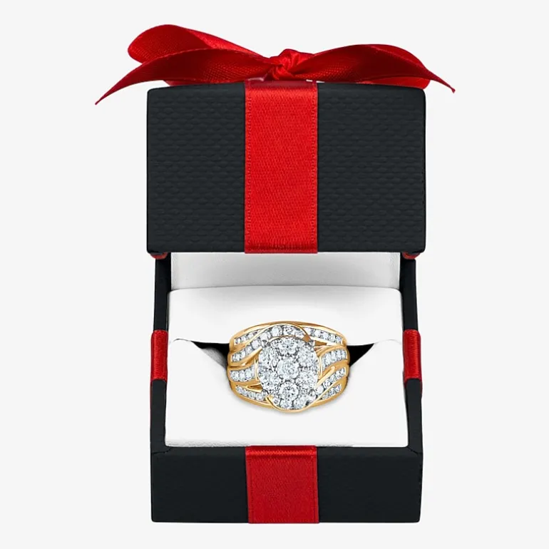 Round 3 CT.T.W. Natural Diamond Side Stone Engagement Ring in 10K or 14K Gold