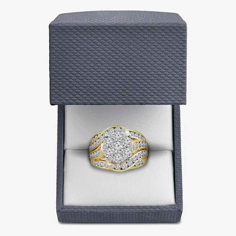 Round 3 CT.T.W. Natural Diamond Side Stone Engagement Ring in 10K or 14K Gold