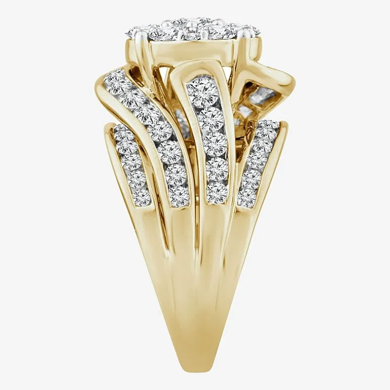 Round 3 CT.T.W. Natural Diamond Side Stone Engagement Ring in 10K or 14K Gold