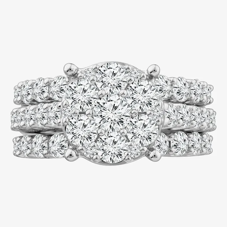 Round 4 CT.T.W. Natural Diamond Side Stone Bridal Set in 10K or 14K White Gold